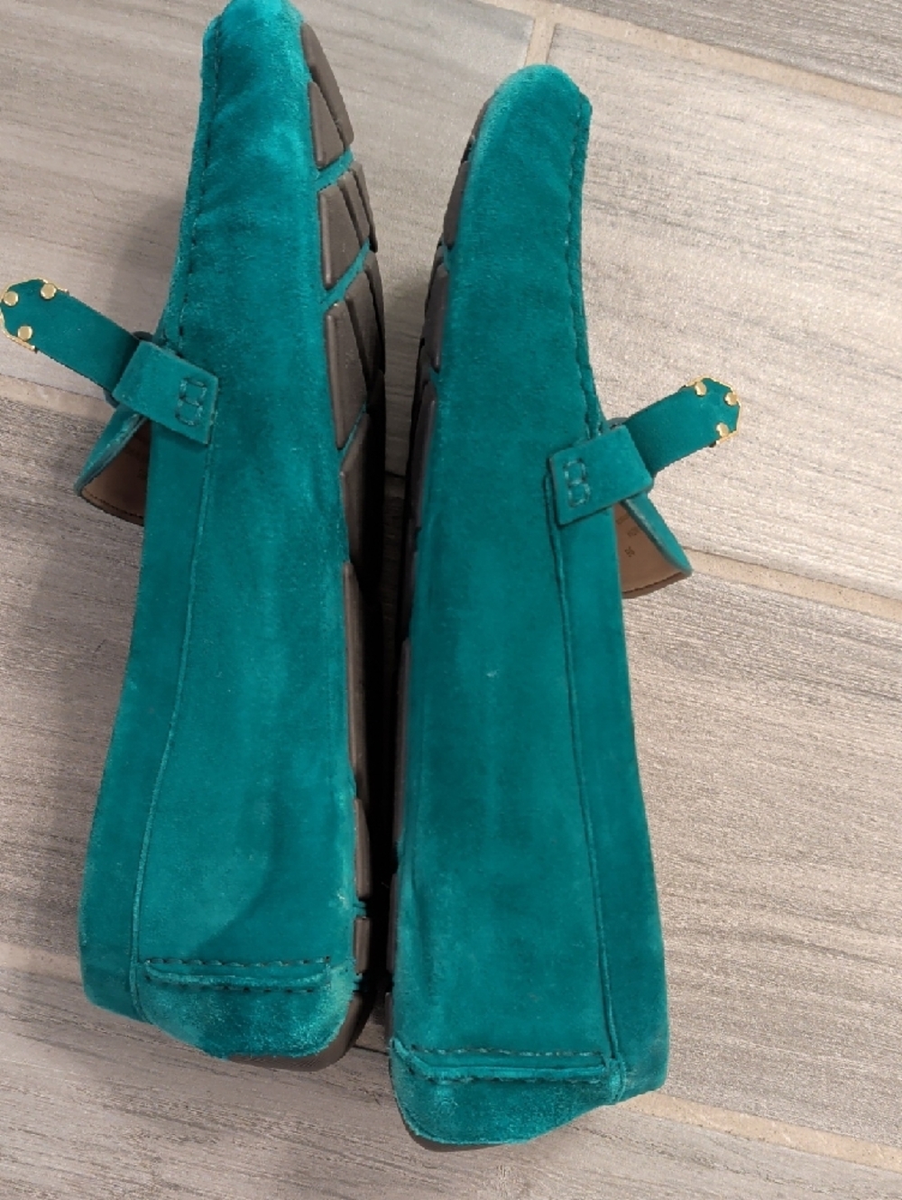 GUC Cole Haan Teal Suede Loafers with Gold Accent - Picture 5 of 6
